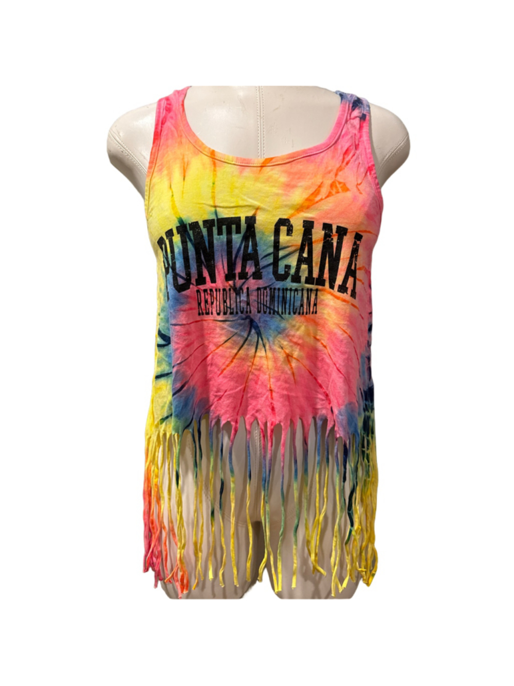 Women's Tie-Dye Fringe Tank Top Medium